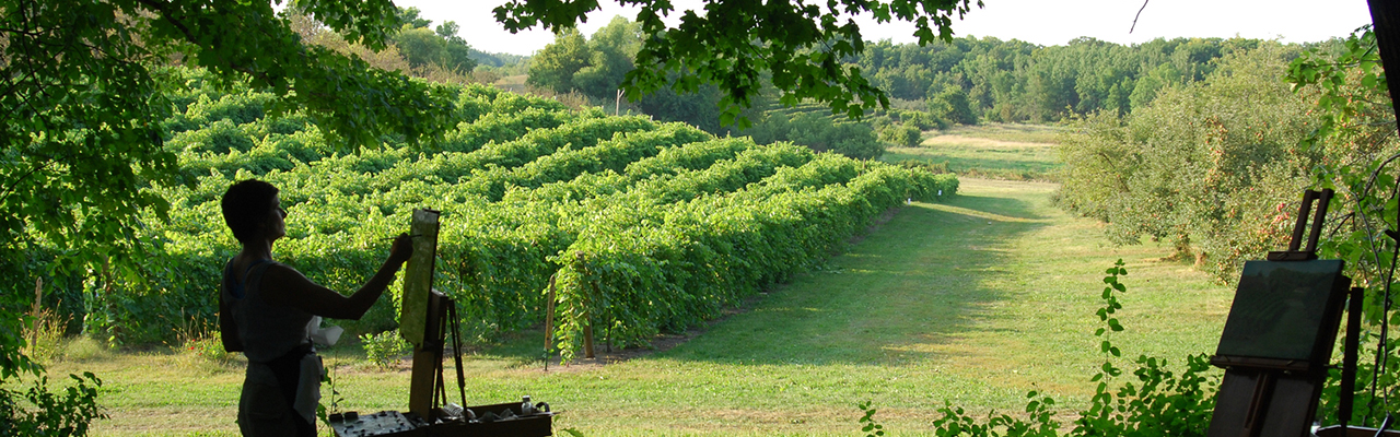Women painting in a vineyard